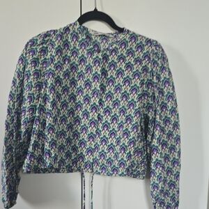 Zara Purple and Green Floral Blouse With Matching Pants